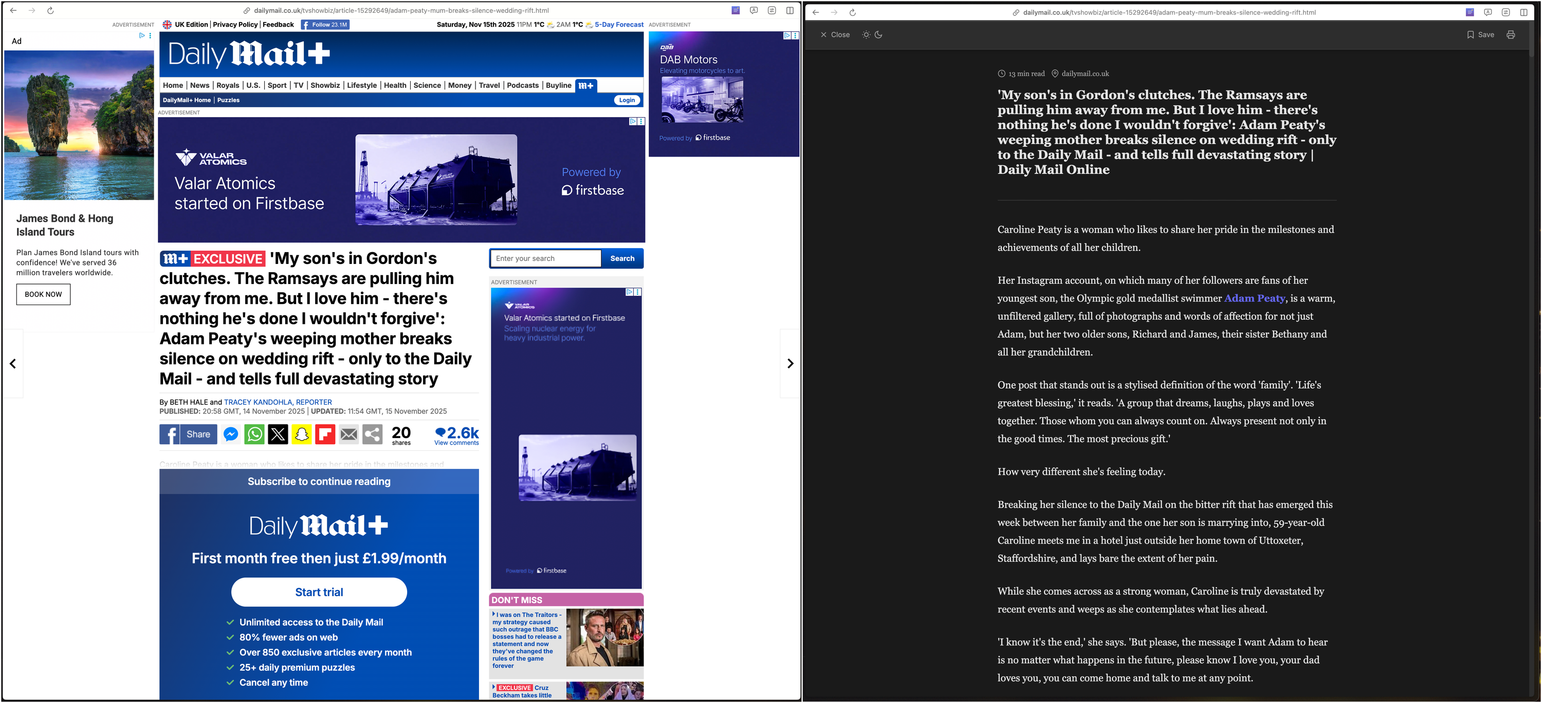 Focus Reader Extension - Dark Mode Example